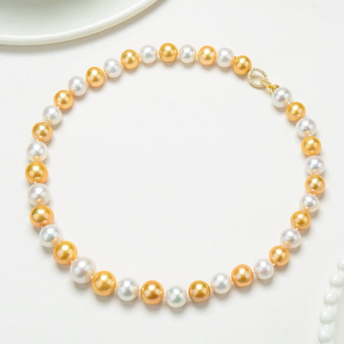 10-11mm Dyed Golden and White Freshwater Pearl Necklace - House Of Pearls